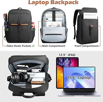 hk Slim Laptop Backpack for Men Women 15.6 Inch Commuter Backpack | Lightweight Business Backpack Waterproof Computer Bag for College Work Travel 18L Black