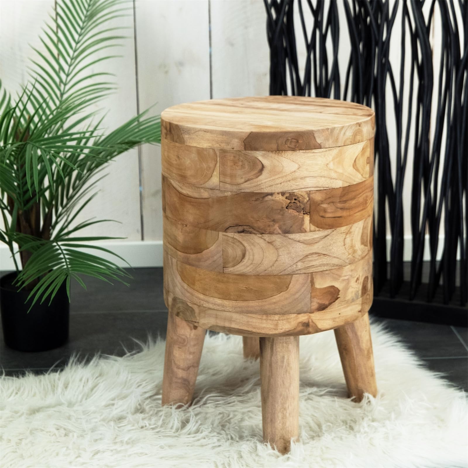 Sgabello Novi | Teak, 45x30 cm | Sgabello Rotondo in Teak, Sgabello in Legno, Sgabello per Piante, tavolino, per sedersi, per Fiori, Sgabello Laterale