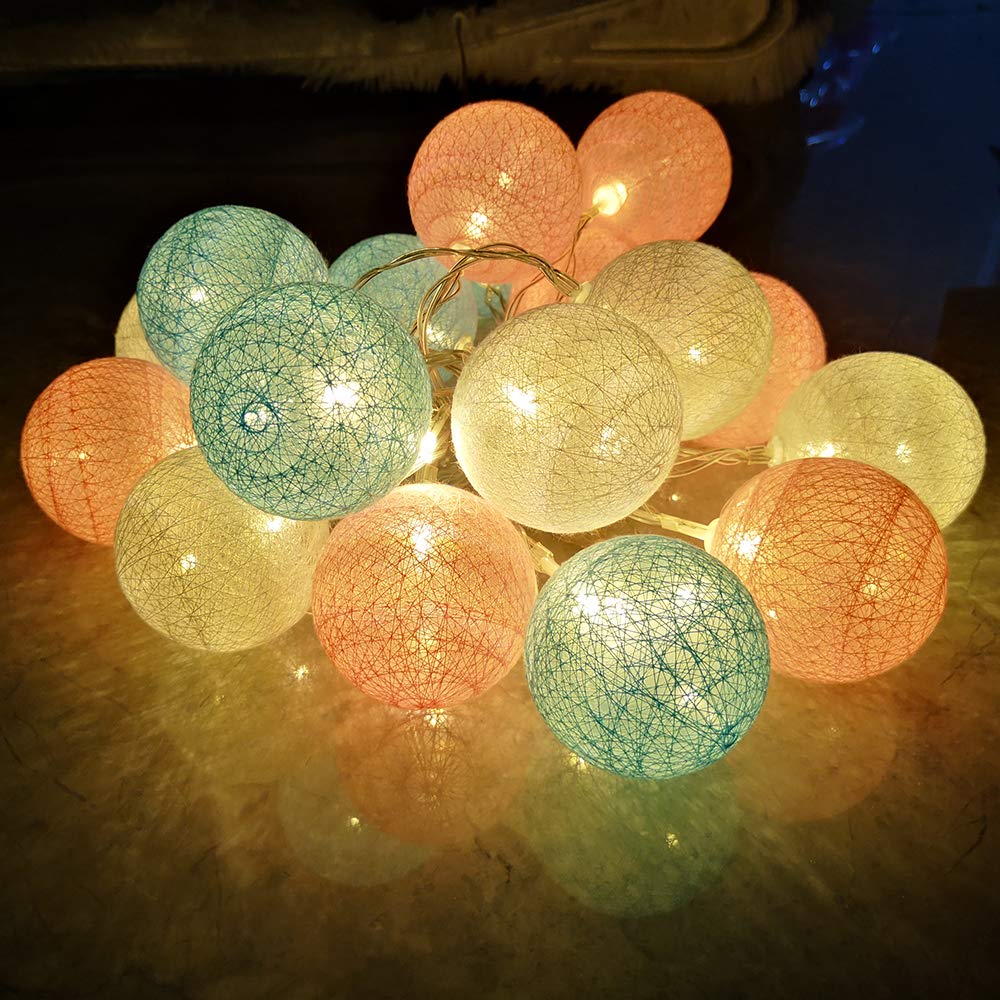 6cm Cotton Ball LED String Lights, DOTBUY Fairy Lights Christmas Decoration Battery Operated for Xmas Indoor outdoor Holiday Party Decor Garlands (Fairy tones,3.3M/20LED)