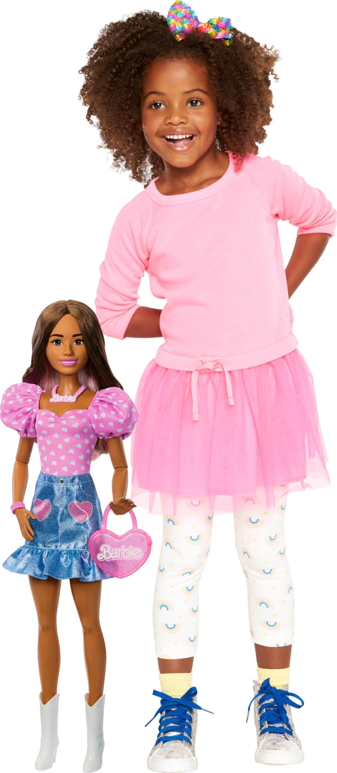 Barbie 28-in Brunette Fashion Doll with Removable Fashions, Pink Top, Denim Skirt, & Cowboy Boots, Necklace and Purse Accessory