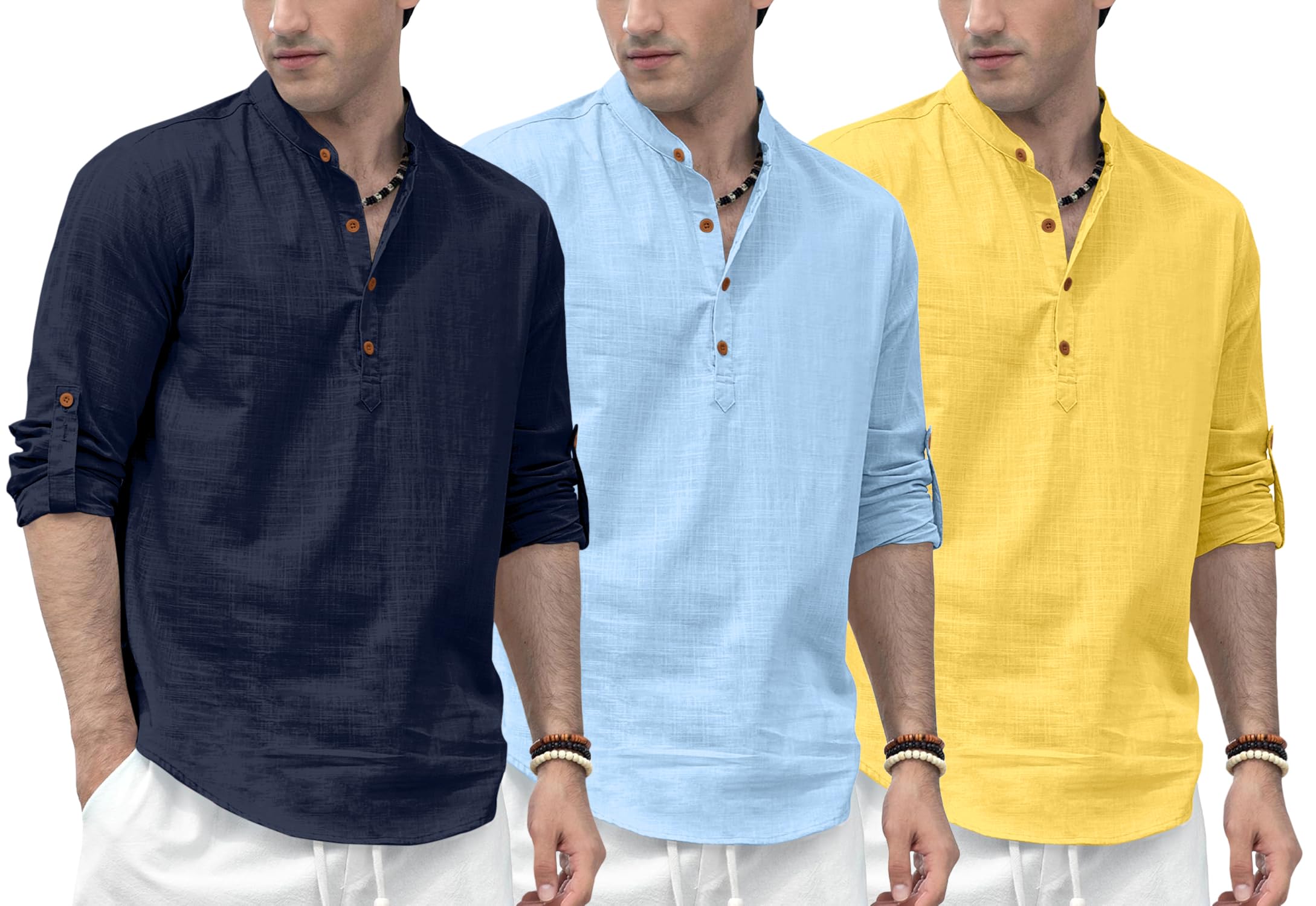 Combo of Men's Solid Cotton Polyester Blend Full Sleeve Mandarin/Chinese Collor Straight Kurta (Pack of 3)-image-20