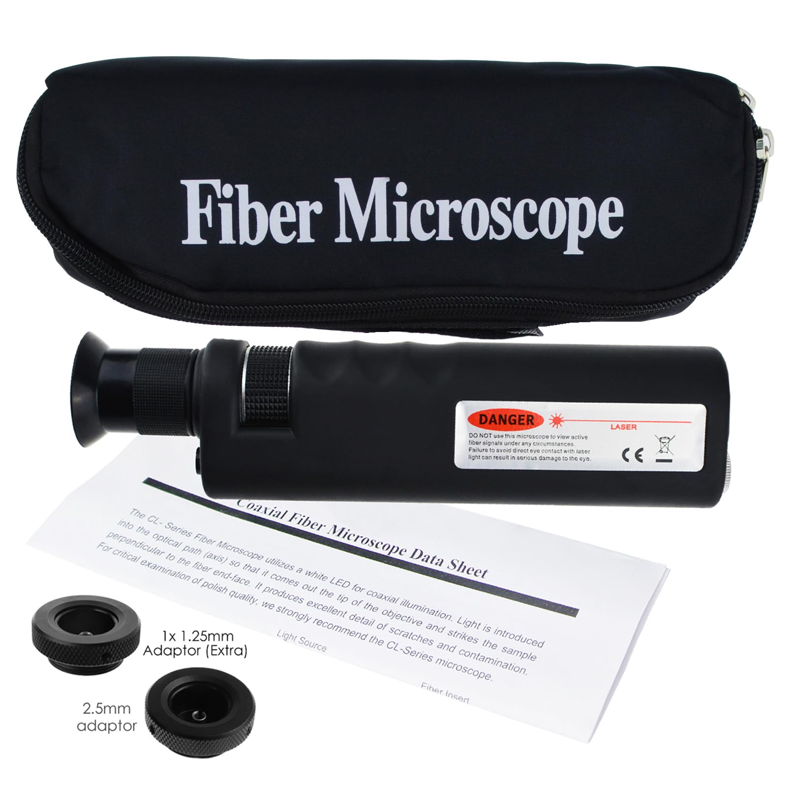 Cable de microscopio de fibra óptica de inspección de 400 aumentos, adaptador de 2,5 mm, incluye adaptadores de 2,5 mm y 1,25 mm