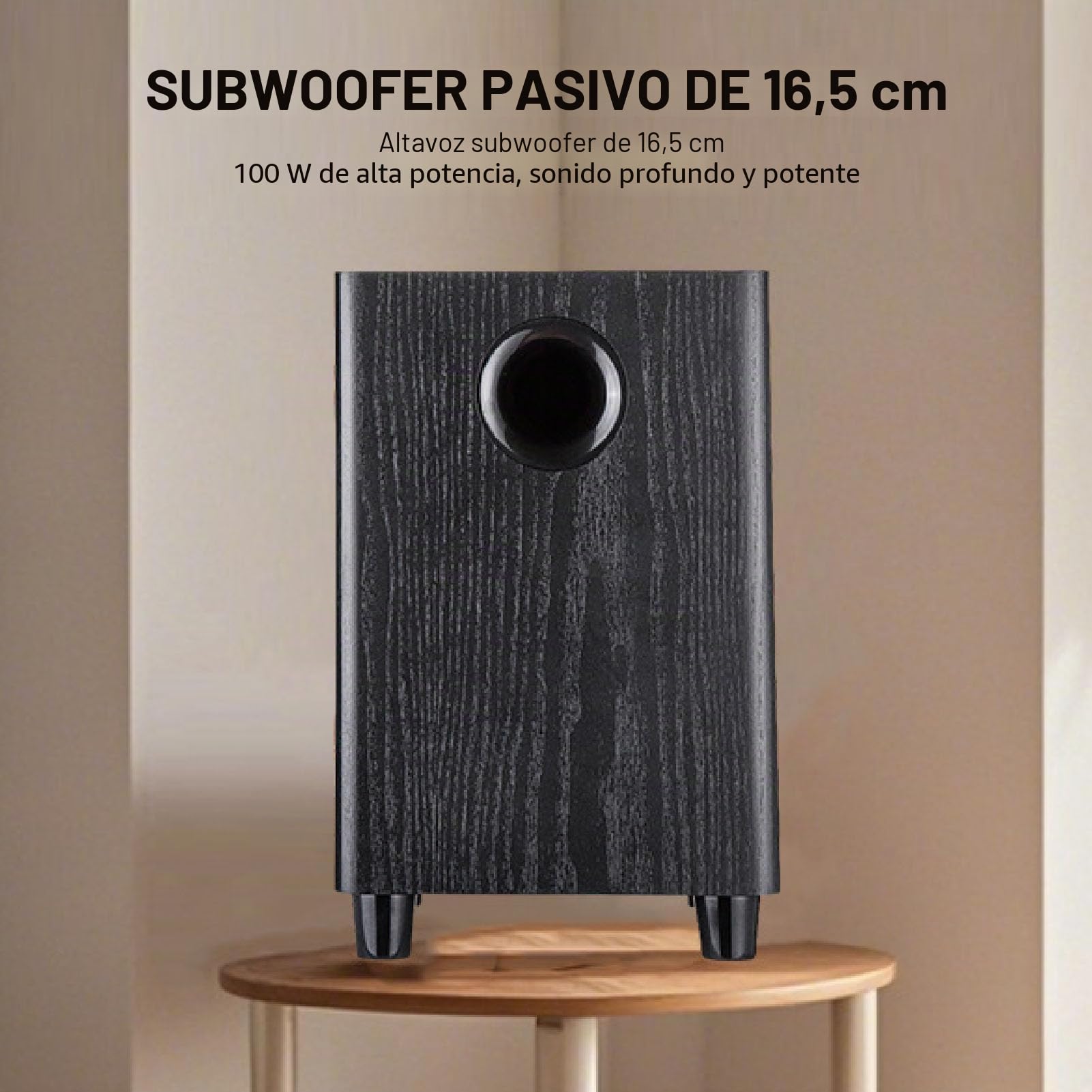 Subwoofer Activo de 6,5 Pulgadas, Altavoz de Graves Pasivo de 100 W con Graves Profundos para Cine en Casa y TV, Plug and Play, Audio Compacto para el Hogar