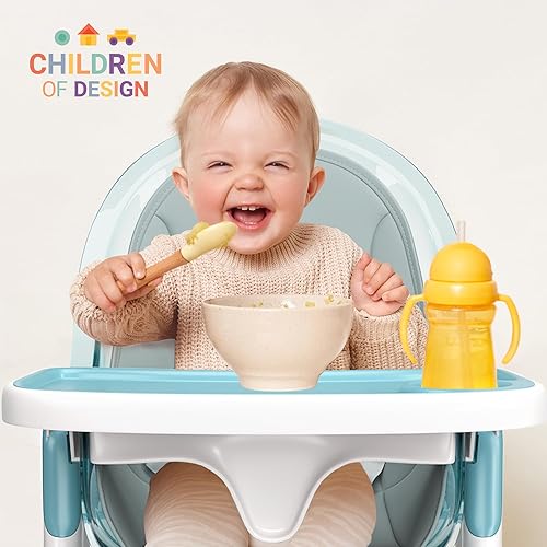Miniatura 9 de Children of Design Silla alta de madera de lujo 6 en 1 para bebés y niños pequeños, moderna, segura y compacta, fácil de limpiar y montar, bandeja y