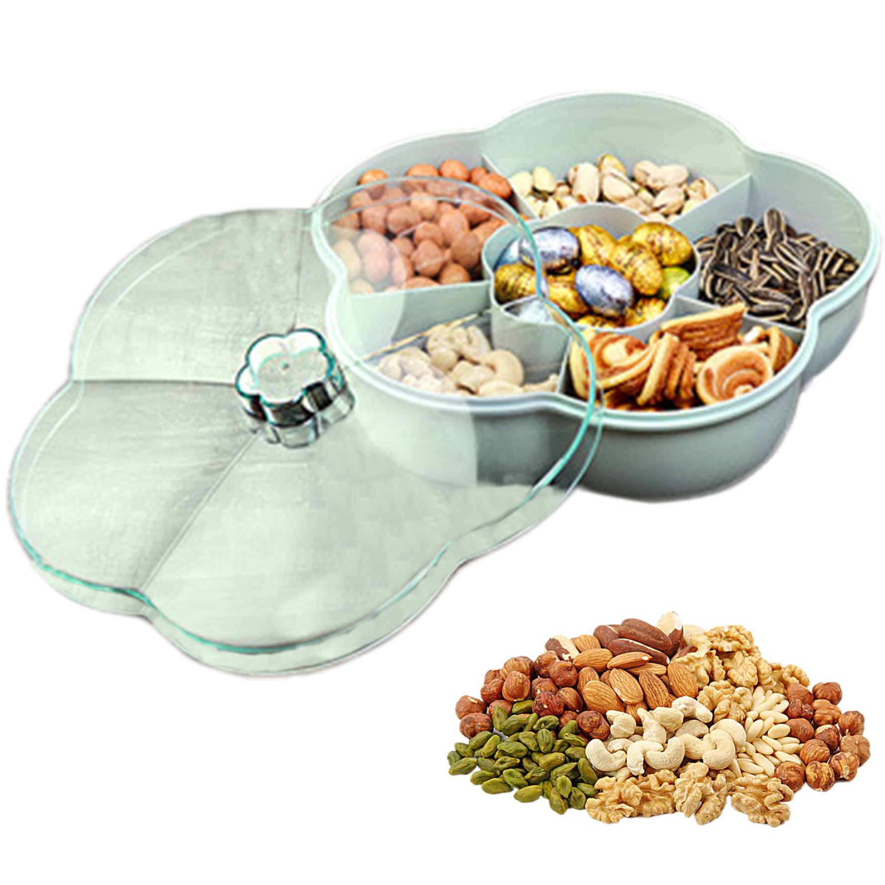 Otbushit Flower Shape Snack Storage Box, Divided Serving Tray Snacks Storage Box with Lid for Nut Candy Dried Fruit Food for Candy Fruits