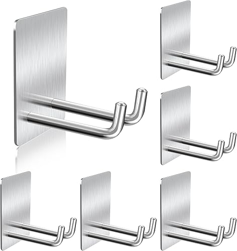 Miniatura 11 de Ganchos adhesivos de alta resistencia, gancho de pared autoadhesivo de acero inoxidable largo, perchas adhesivas para toallas para cocina y baño