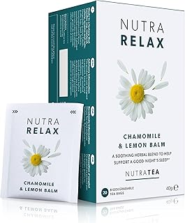 Nutra Tea NUTRARELAX - Night Time Tea For Sleep And Calm | Relaxing Tea Blend Including Chamomile, Passionflower & Lemon Balm - 20 Individual Wrapped Bags - Herbal Infusion (1 Pack)