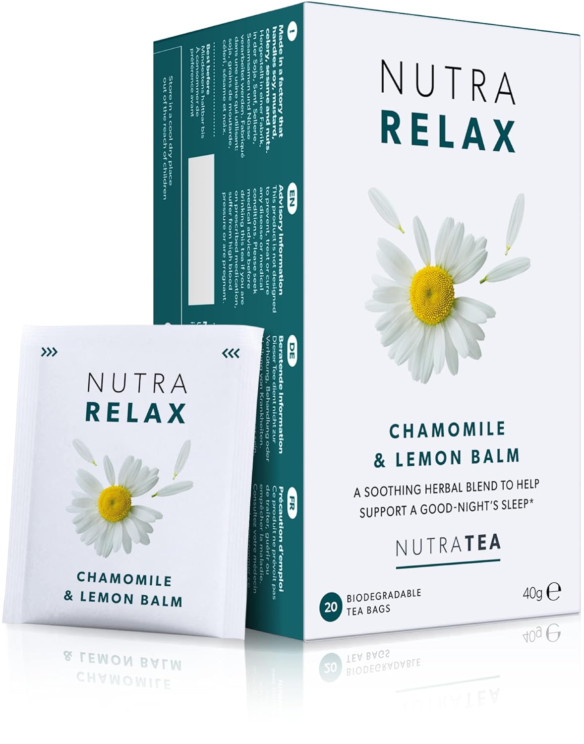 NUTRARELAX – Sleep and Calming Tea – Helps with Relaxation and Sleep – Includes Chamomile, Lemon Balm and Passionflower – 20 Enveloped Tea Bags – by Nutra Tea – Herbal Tea