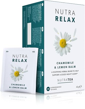 NUTRARELAX - شاي النوم والتهدئة يساعد على الاسترخاء والنوم، يحتوي على البابونج وبلسم الليمون وزهرة العاطفة - 20 كيس شاي مغلف - من Nutra Tea - شاي الأعشاب