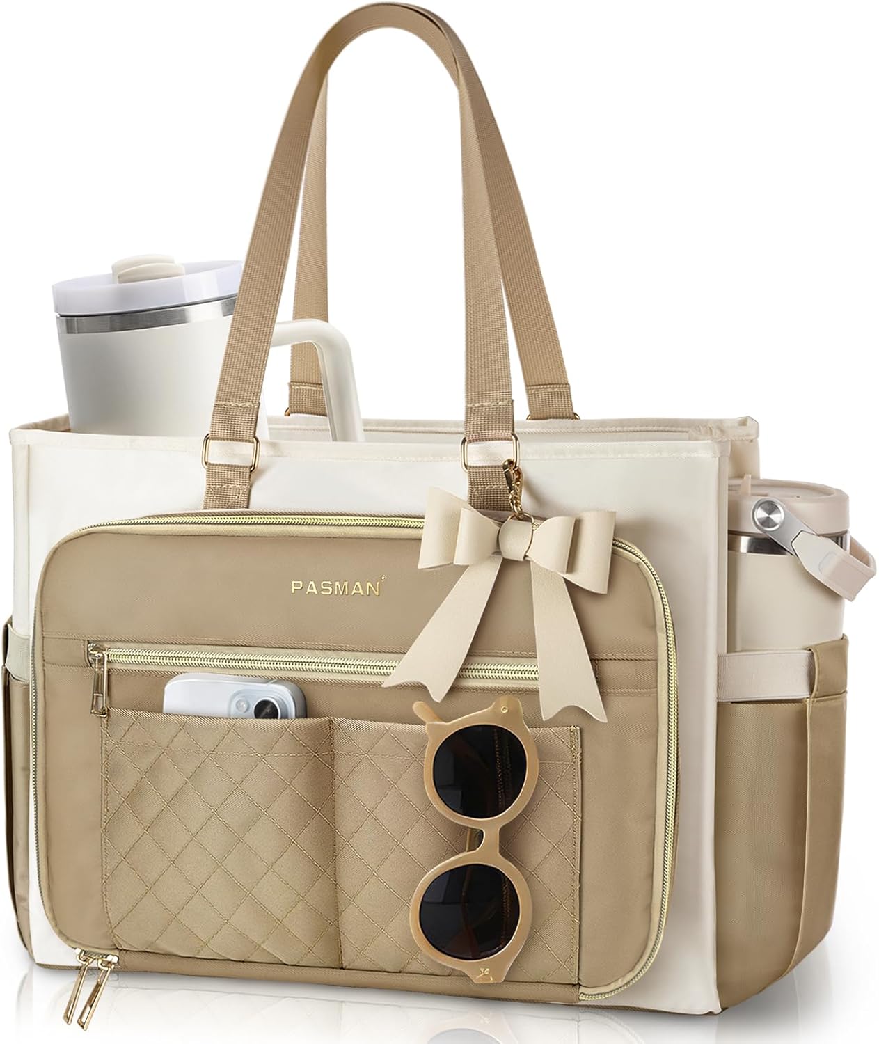 Teacher Tote Bag for Women,Multi-Pocket Laptop & Nurse Work Bag with Cup Holder,Structured Business Briefcase Computer Purse