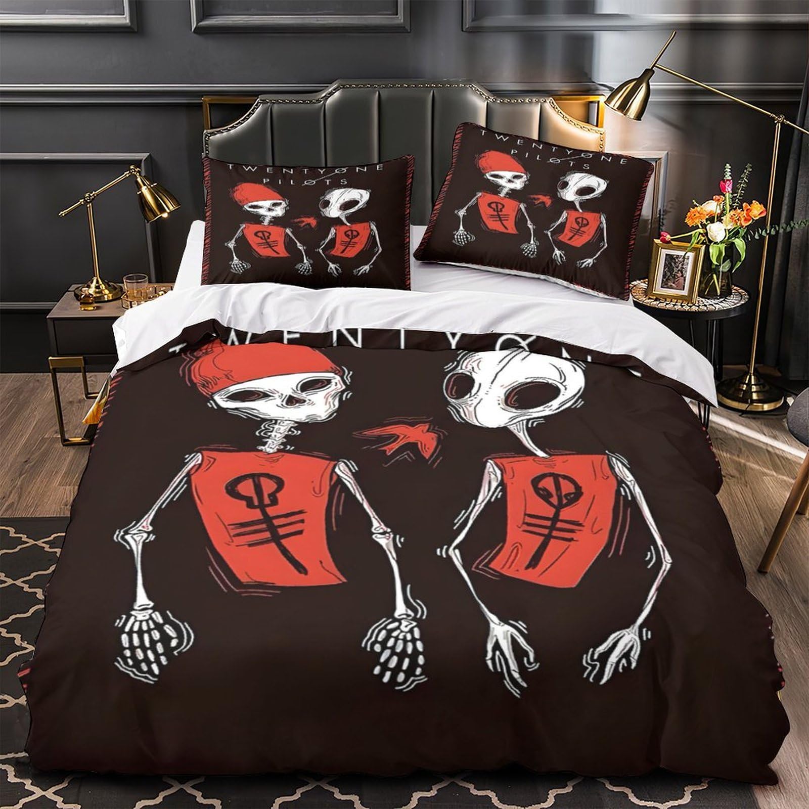 Parure de Lit Romantique Gothique Squelette Ultra Douce pour Sommeil Profond en Couple