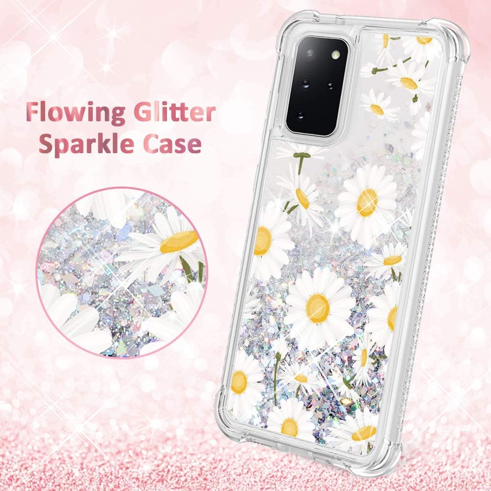 Caka Galaxy S20 Plus 5G Case, S20 Plus Case Glitter Liquid Full Body Protection Bling for Women Girls Girly Protective Bumper Case Without Screen Protector for S20 Plus (Daisy)