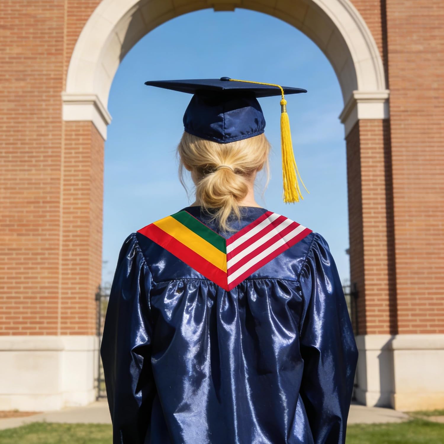 USA And Ghana Flag Graduation Stole,Satin Embroidery Graduation Sash for International Students,72 Inch Length.