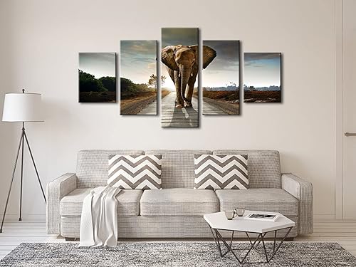 Vista 21 de Wieco Art Impresiones en lienzo de elefante para pared, imágenes de animales a fotos, decoración para sala de estar, dormitorio, decoración