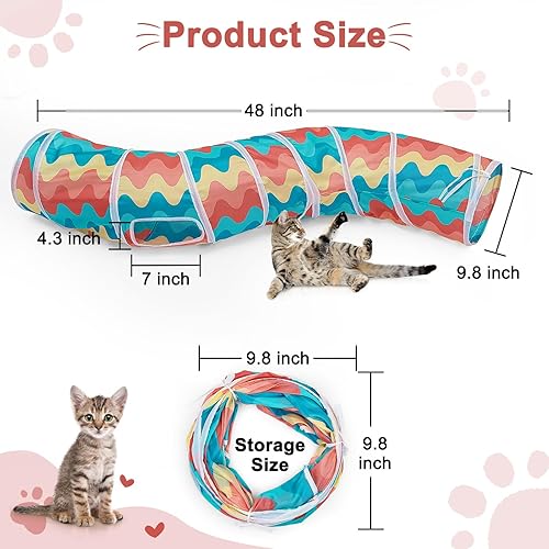 Vista 74 de Glittme Túnel para gatos, túneles para gatos de interior, cueva de gatos en forma de S con juguetes para gatos, tubos plegables para gatos y túneles