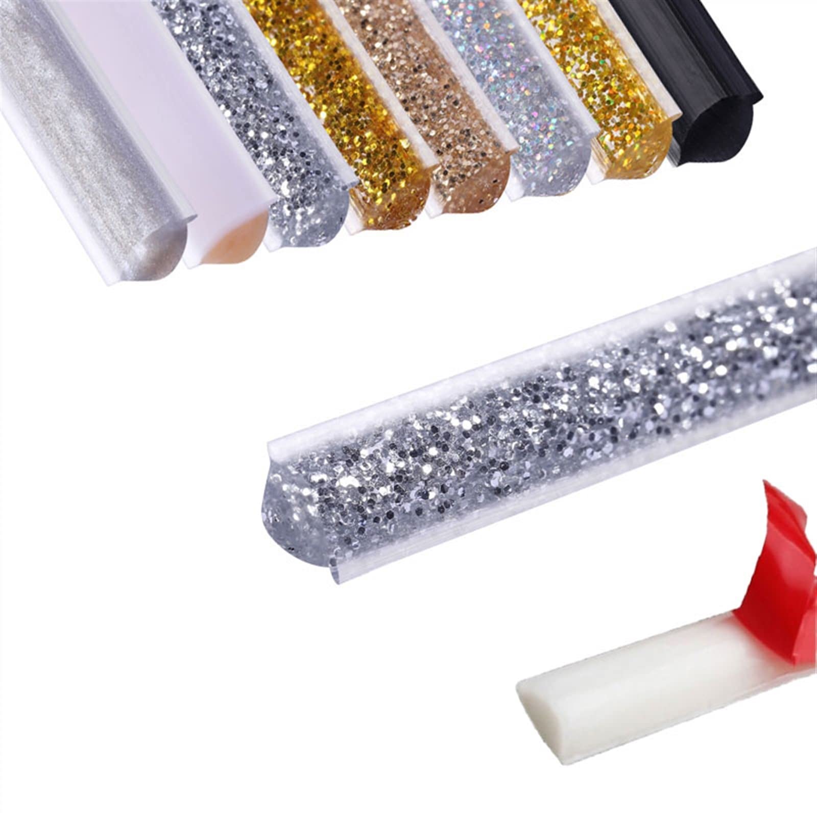 Flexible Quarter Round Molding Trim 16.4ft Self-Adhesive PVC Caulk and Trim Strips Floor Edges and Tile Edge, Waterproof Caulk Strip for Wall, Ceiling, Countertop, Cabinate ( Color : Noble Silver )