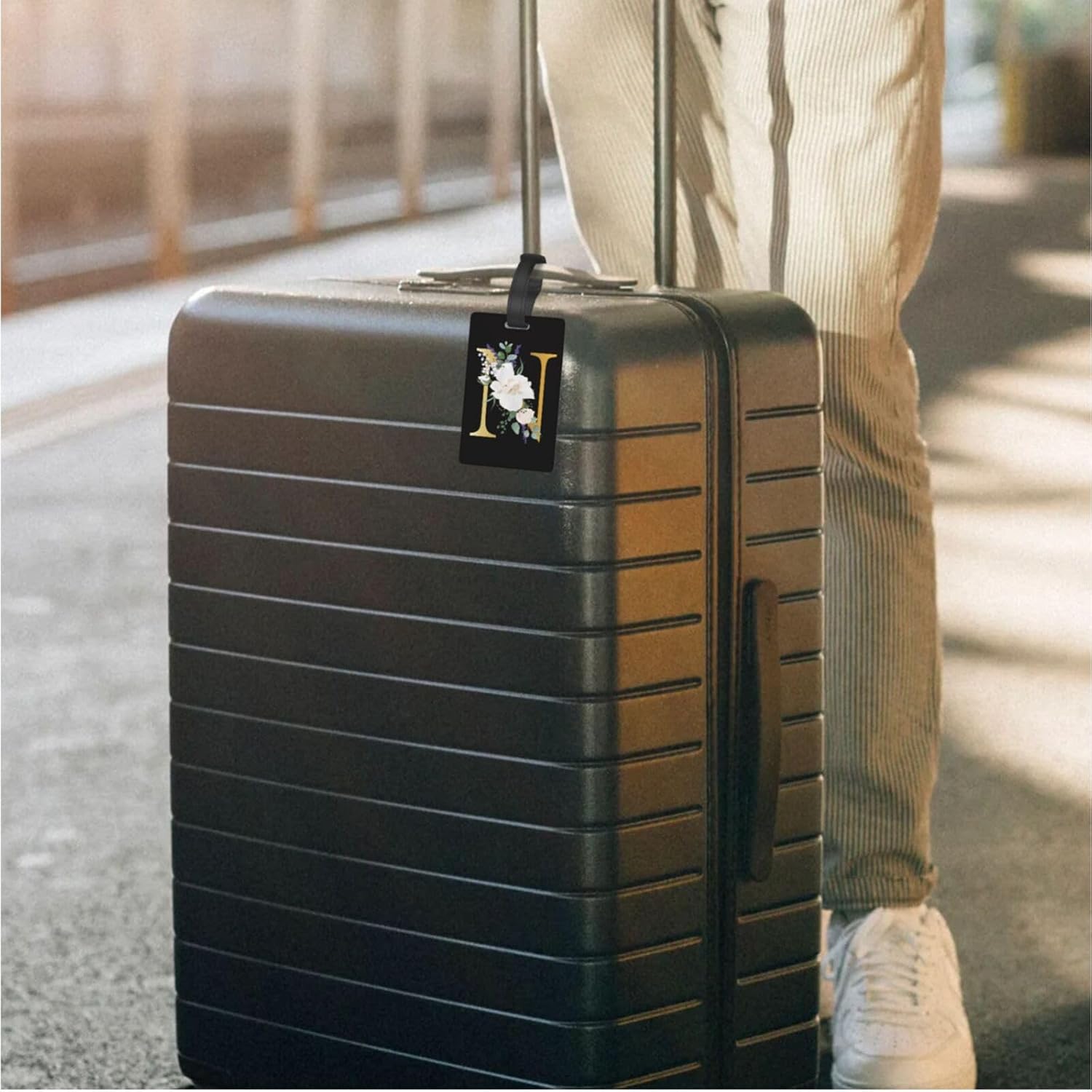 Flower Letter N Black Luggage Cover with Luggage Tag Elastic Washable Stretch Suitcase Protector Anti-Scratch Travel Suitcase Cover for Kid and Adult XL (for 29-32 inch suitcase)
