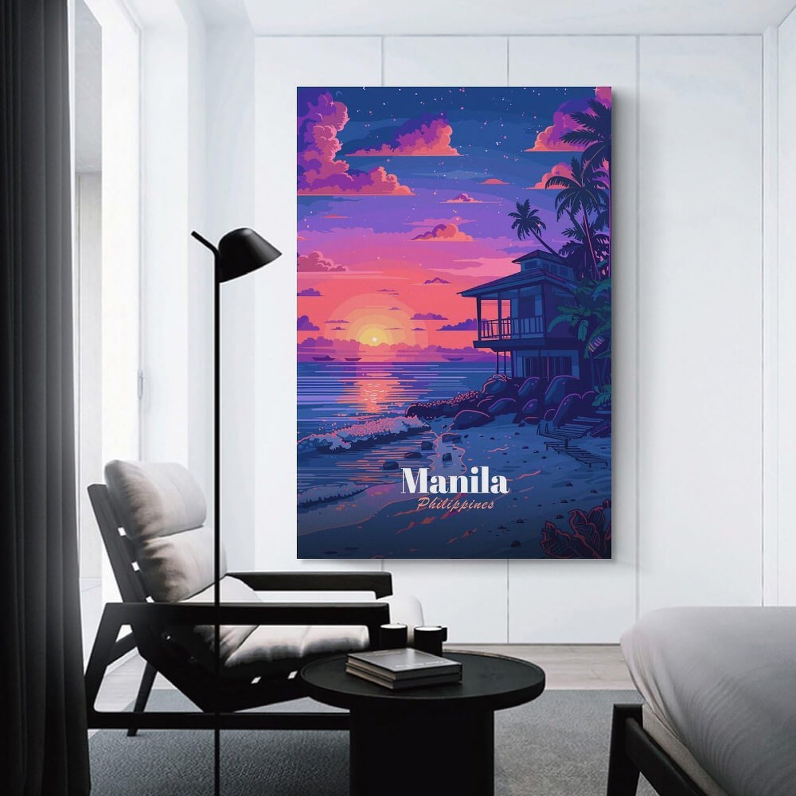 Junmoney Room Decor Wall Art Manila Philippines Sunset Beach House, 20x30inch(50x75cm), for Flats, Guest Rooms Or Compact Rooms, Wall Decor with Flexible Room Appeal