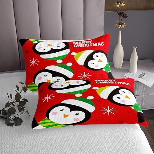 Miniatura 3 de Juego de colcha de Navidad para niños, tamaño King, diseño de pingüinos de dibujos animados, animales árticos, decoración de habitación de niños y