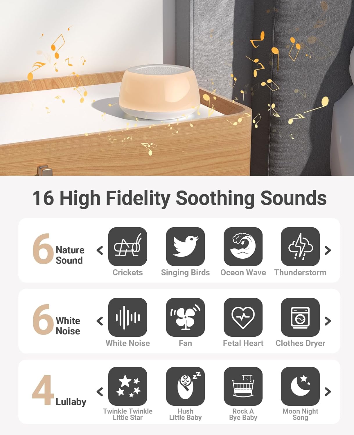 Jack & Rose White Noise Machine Baby, Baby Sound Machine Kids with Night Light, Portable White Noise Machine for Sleeping