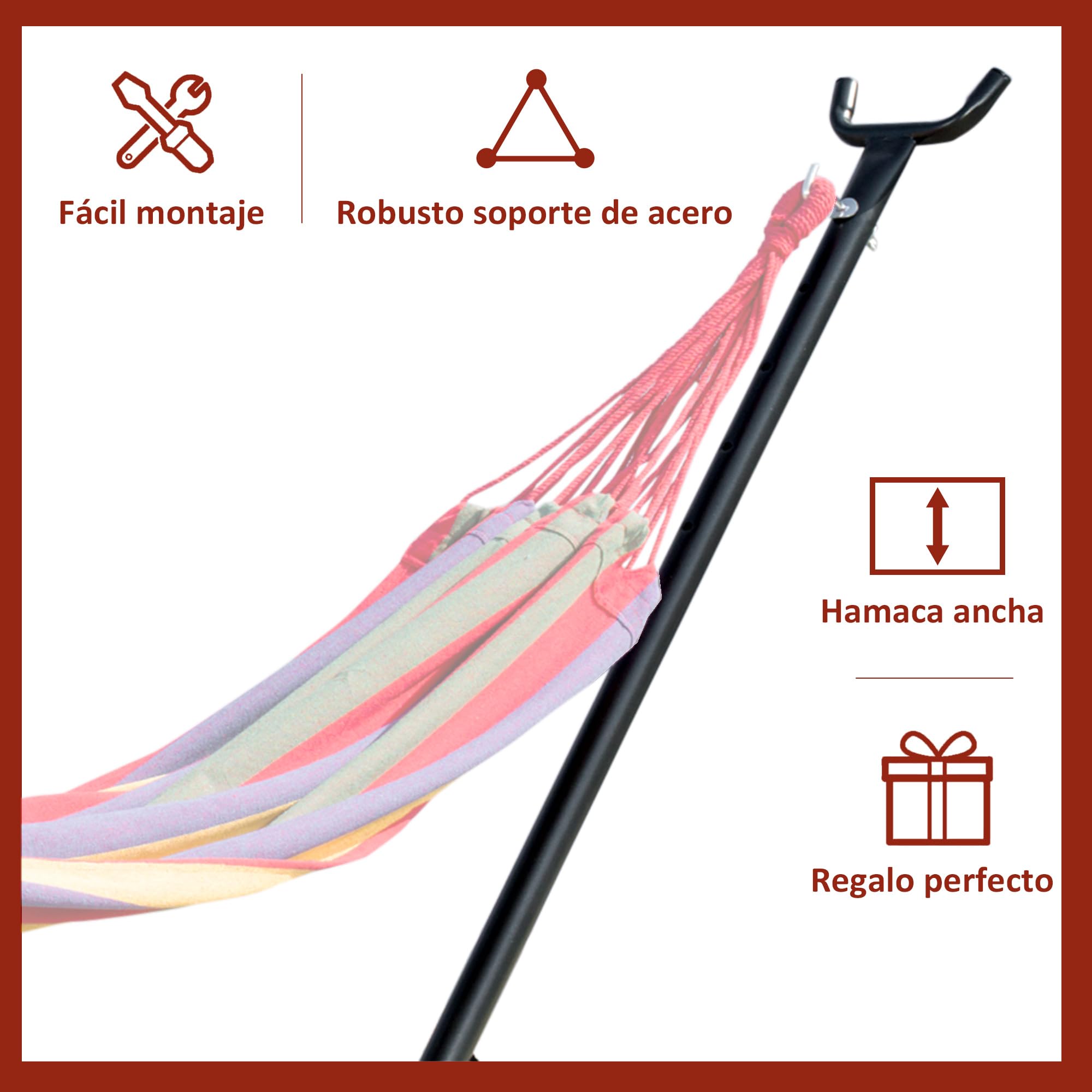 Outsunny - Soporte de pie de hamaca (estructura resistente de metal epoxi), color negro y altura regulable 6 niveles de altura. 2,80 x 1,20 x 1,10 m