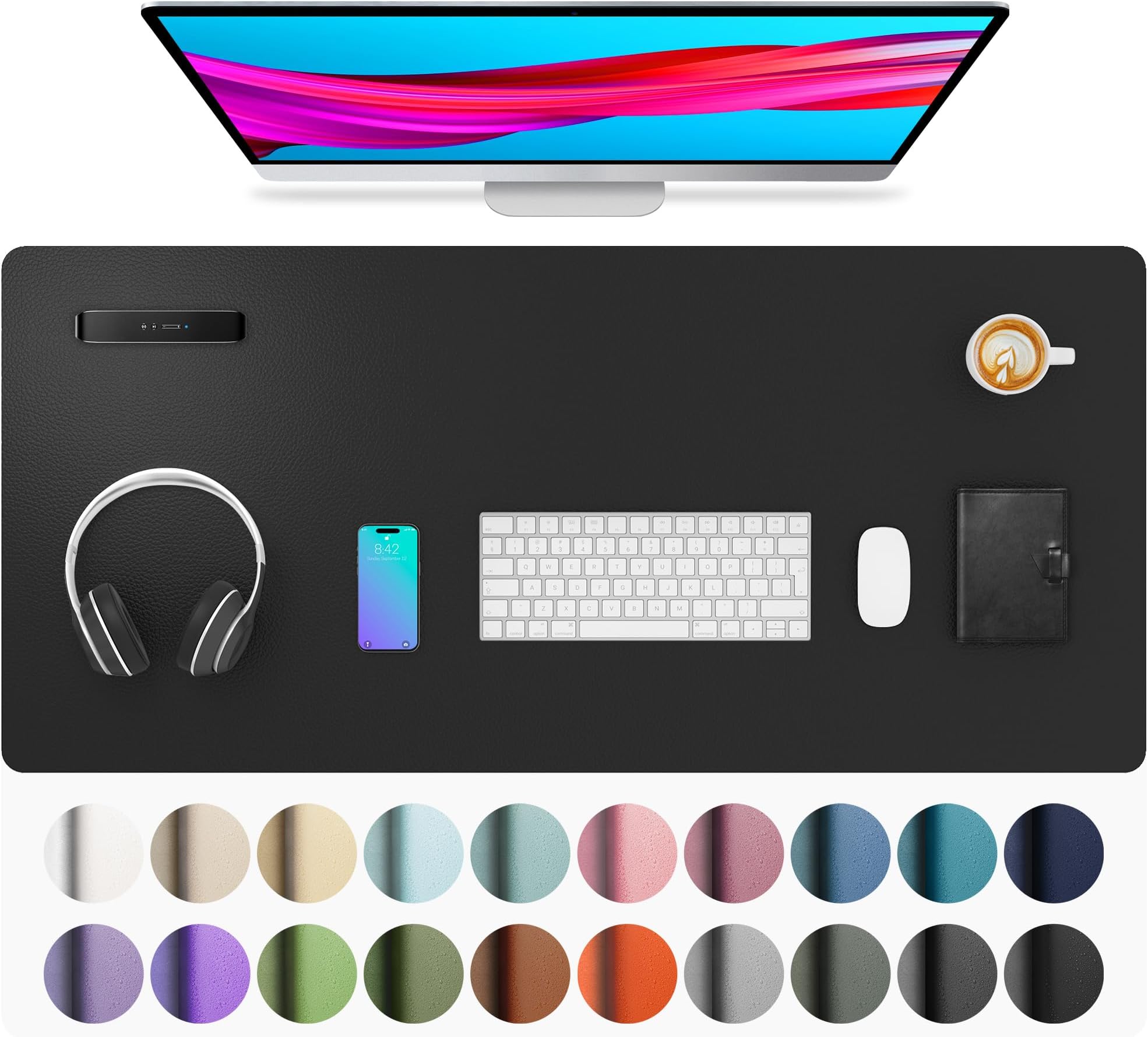 Leather Desk Pad Protector, Mouse Pad, Office Desk Mat, Non-Slip PU Leather Desk Blotter, Laptop Desk Pad, Waterproof Desk Writing Pad for Office and Home (Black,36" x 17")
