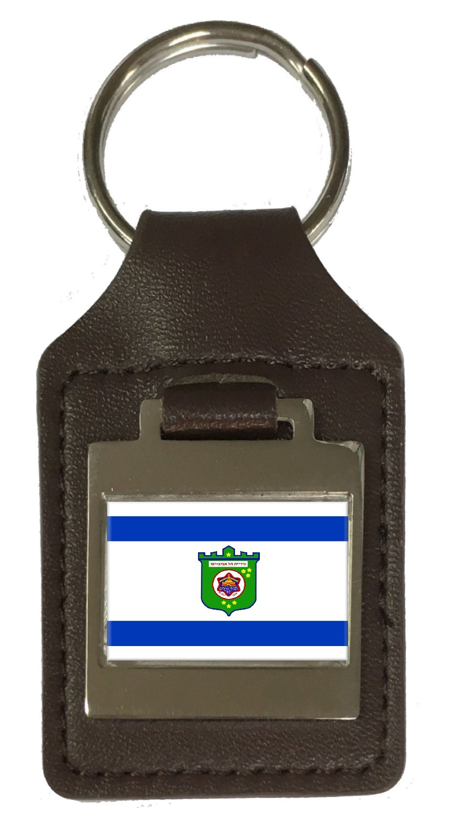 Porte-clés en cuir véritable avec gravure artisanale de Tel Aviv