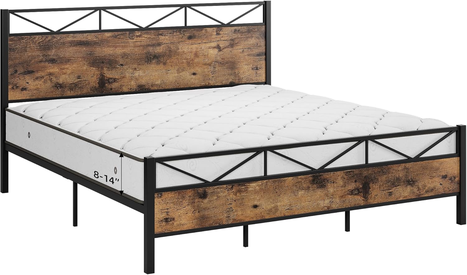 GAOMON Queen Bed Frame, Metal Platform Bed Frame with Rustic Vintage Wood Headboard and Footboard, Noise Free, Easy Assembly, No Box Spring Needed