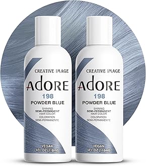 Adore Semi Permanent Hair Color (198 Powder Blue) | Vegan & Cruelty-Free Blue Hair Dye | No Ammonia, No Peroxide, No Alcohol | 4 Fl Oz Each (Pack of 2)