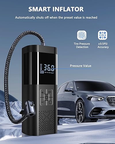 Miniatura 2 de Inflador de neumáticos, compresor de aire portátil, bomba de aire portátil con manómetro, batería de bomba de neumáticos eléctrica 150PSI 12V DC,