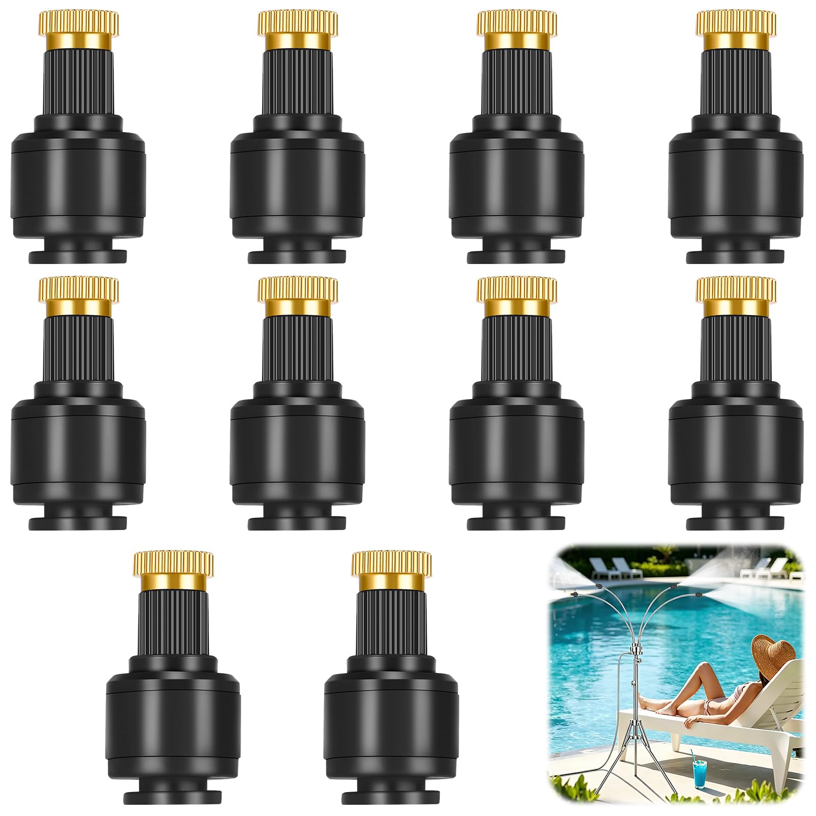 Photo 1 of 1/4 Inch Misting Nozzles, 10 Pcs Heavy Duty Brass Replacement Nozzle, Leak-Proof Quick Connect Mist Heads for Outdoor Misting System, Patio, Lawn & Garden Accessories(Black)
