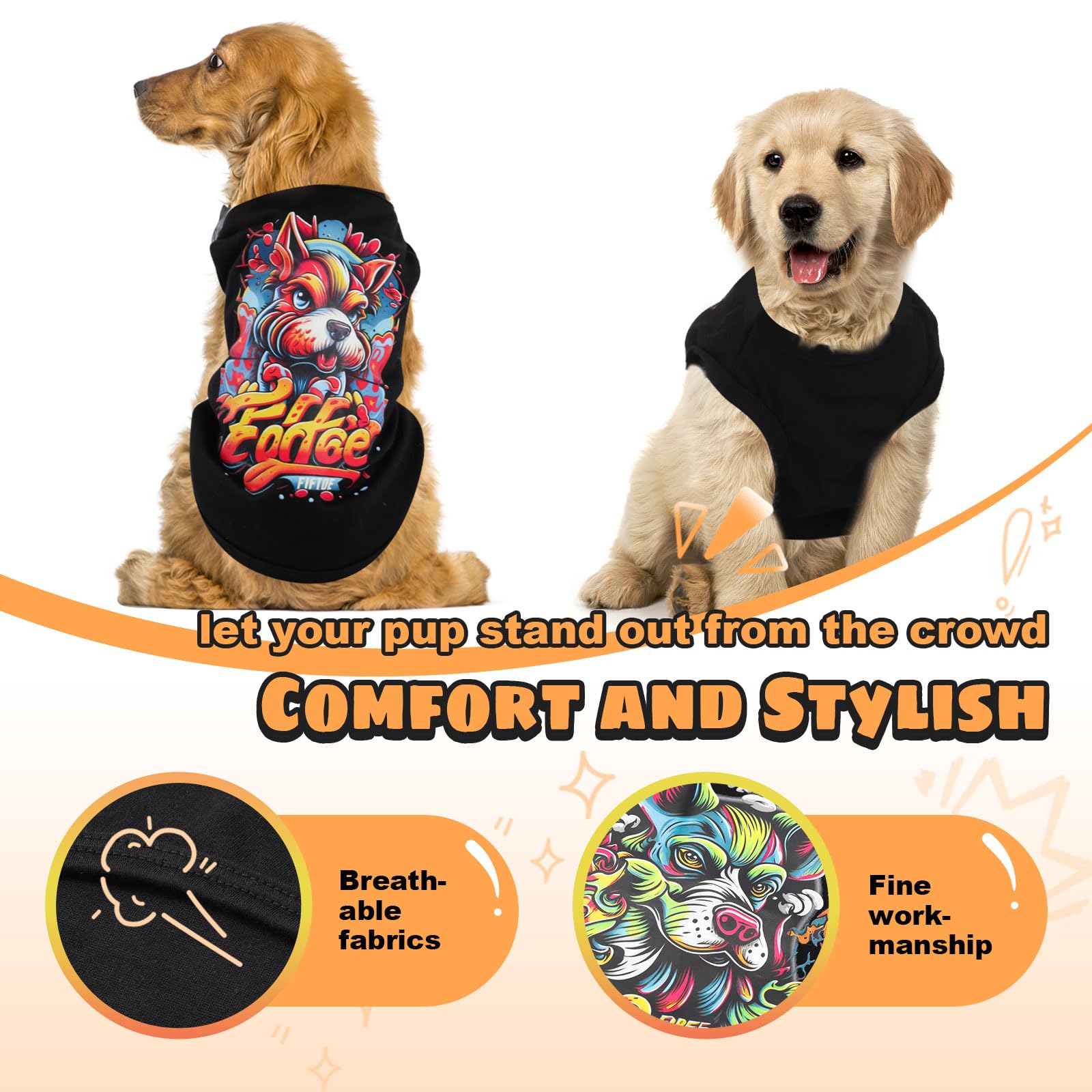 2 Pieces Dog Clothes for Small Dogs 2 Pieces Cute and Fashionable Graffiti Soft and Breathable Medium Dog Shirts for Birthday Gift(Medium, Cute Pattern)