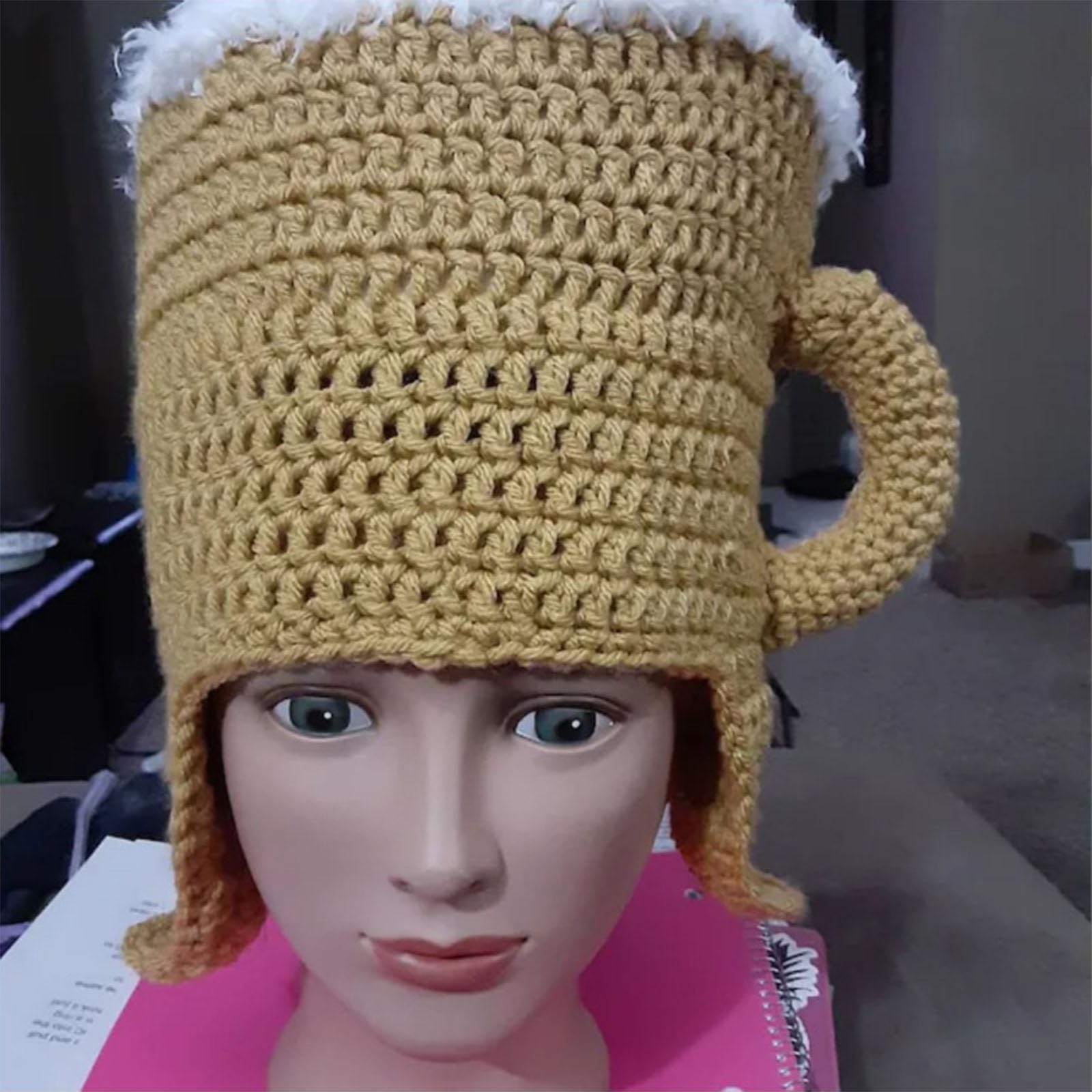 Strickmütze, Halloween, Foto-Requisiten, süßes Bierkostüm, lustiges Cosplay, coole gestrickte Glaswaren, Dekorationen, gehäkelte Mütze