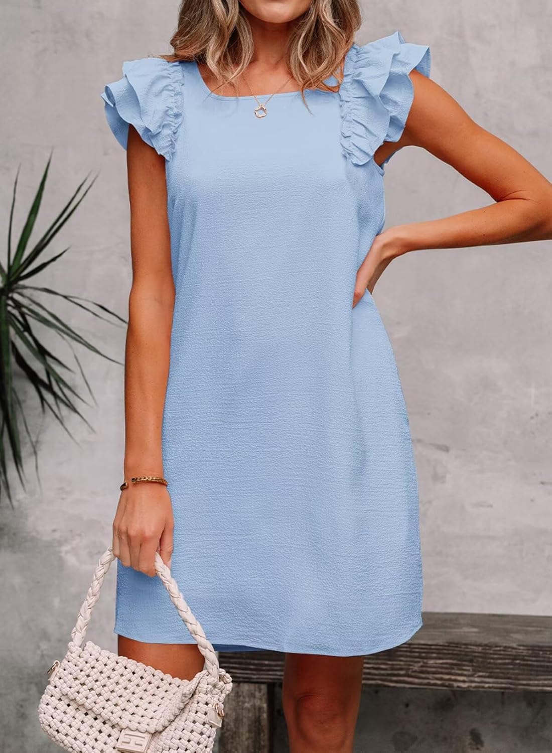 Womens Summer Dresses Bow Tie Back Sundresses for Women Ruffle Short Sleeve Dress Casual Cute Sundress with Pockets