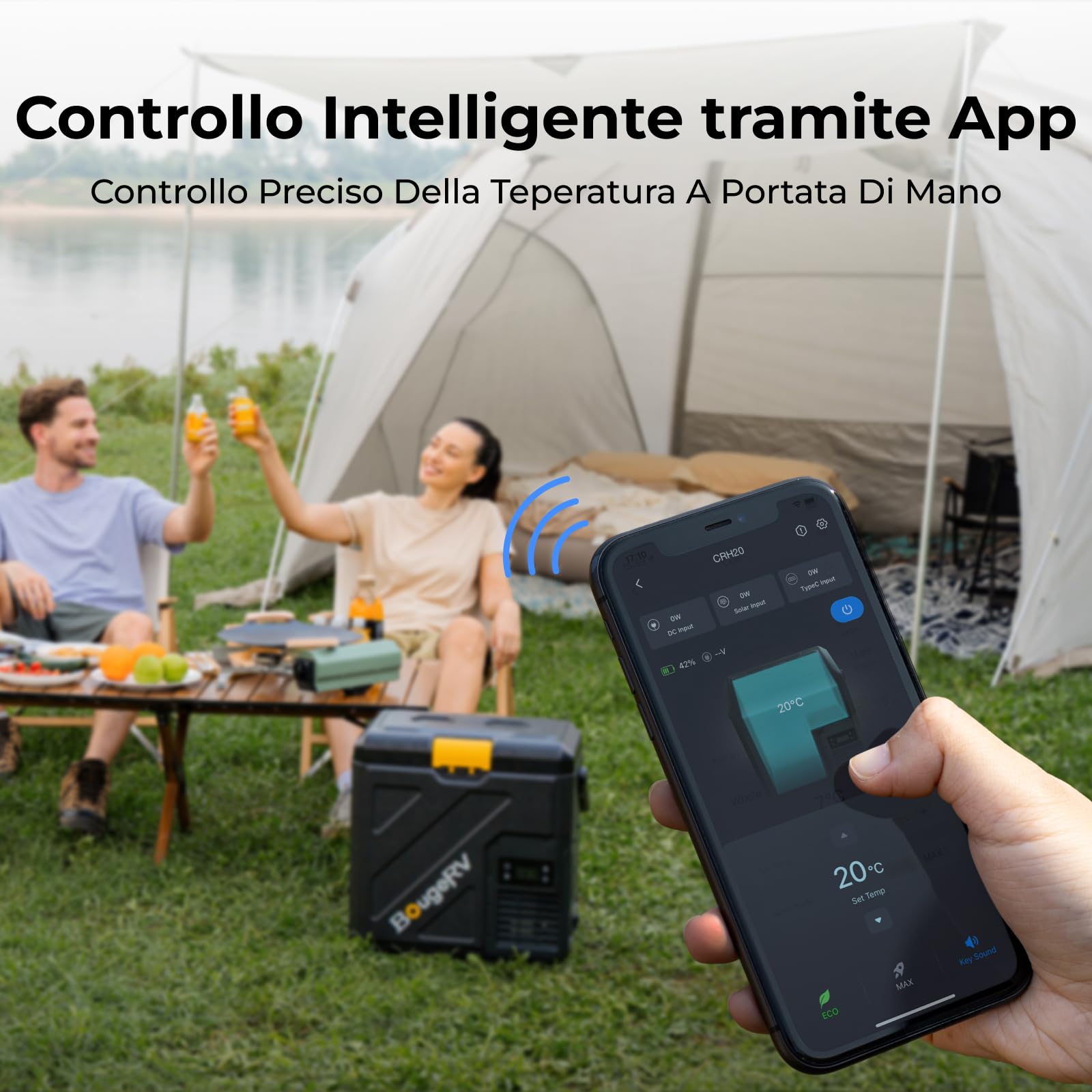 BougeRV CRH20 Compressore Frigo Klein 20L con Maniglia, Portatile Auto 12V 24V 230V Freezer App IPX4 Mini Frigorifero Elettrico per Camping Viaggi, -20°C~20°C (2026 Novità)