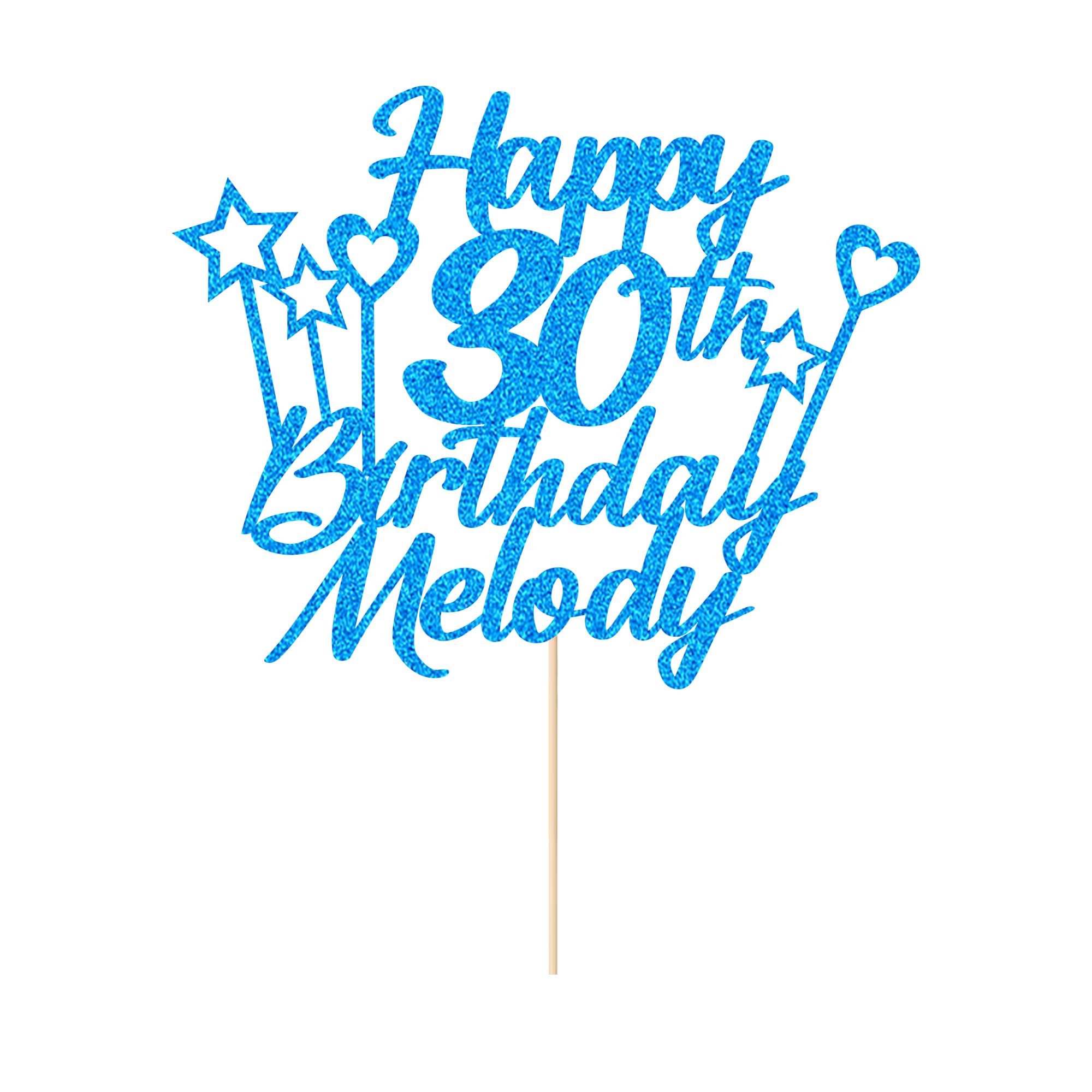 Personalised Happy Birthday Cake Topper Double Sided Glitter Cake Toppers Any Name & Any Age for 16th 18th 21st 30th 40th 50th 60th 70th 80th Birthday Decorations Cake Decorations (Blue)
