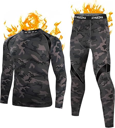 Muezna Conjunto térmico para hombre con parte superior e inferior, capa base larga con forro polar suave