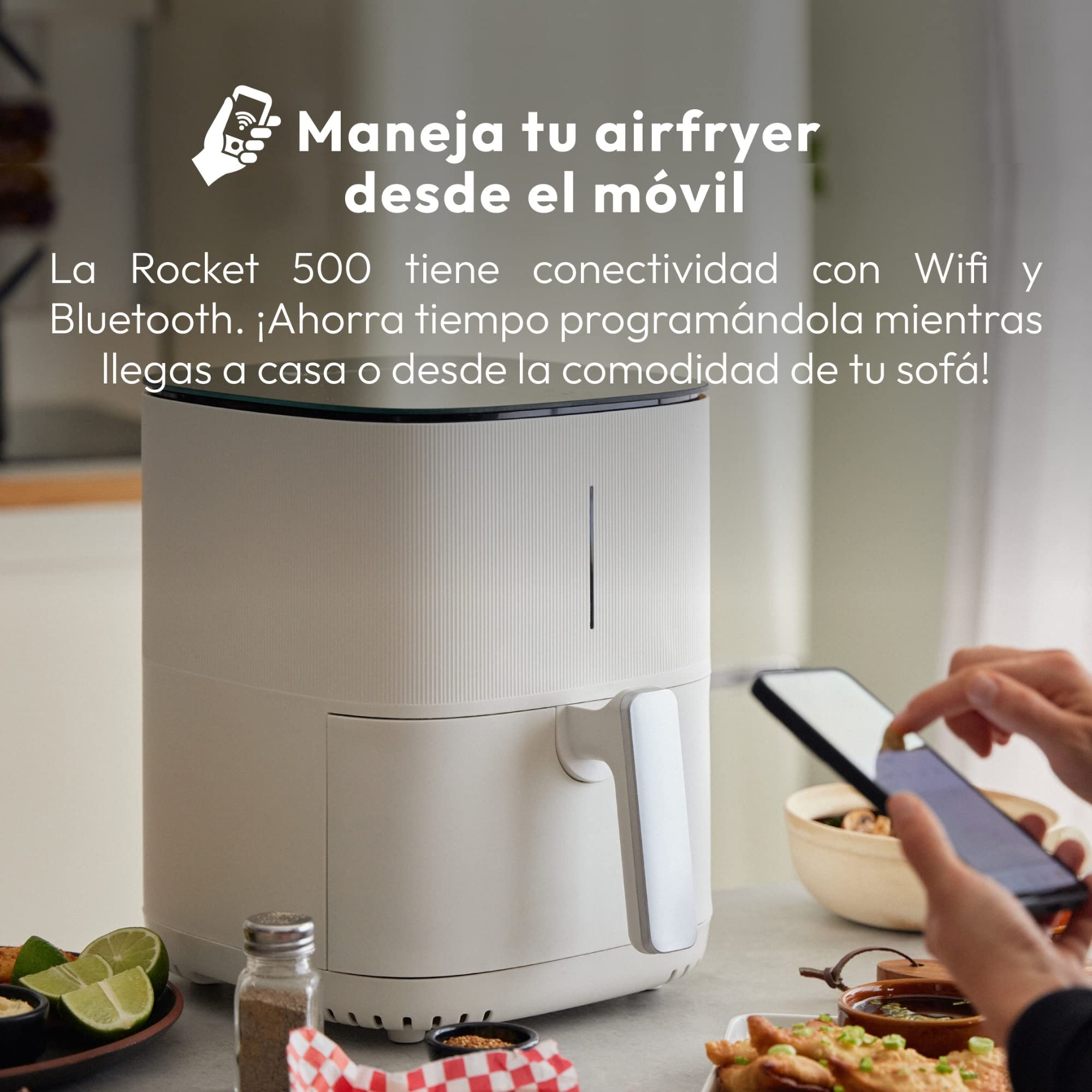MasterPro I-ROCKET 500 - Freidora de Aire 1500W 5L - 12 Programas - App & WiFi Control - Revestimiento Antiadherente - Recetario Online