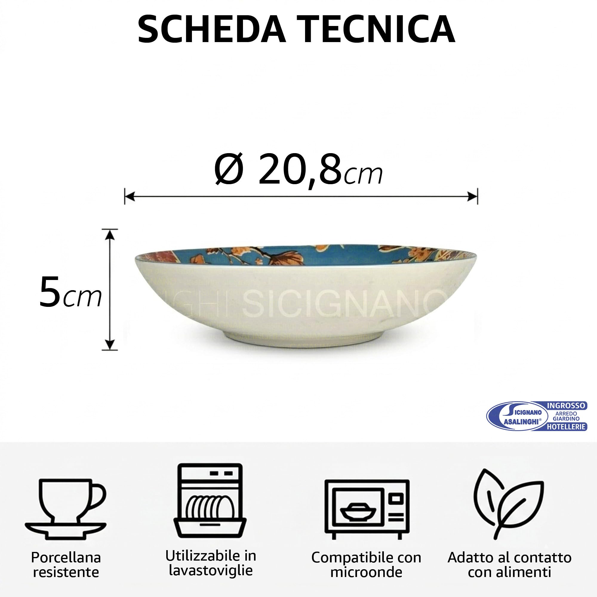 Sicignano Assiette creuse en porcelaine style Kintsugi japonais, 20,8 cm, lavable au lave-vaisselle et au micro-ondes