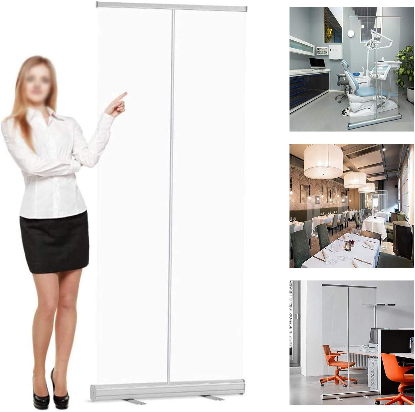 Portable Roll-Up Sneeze Guard Divider Stand 47.2"x78.7" - Retractable Protective Screen for Office, Restaurant, Classroom & Store - Easy Setup, Lightweight & Durable Partition
