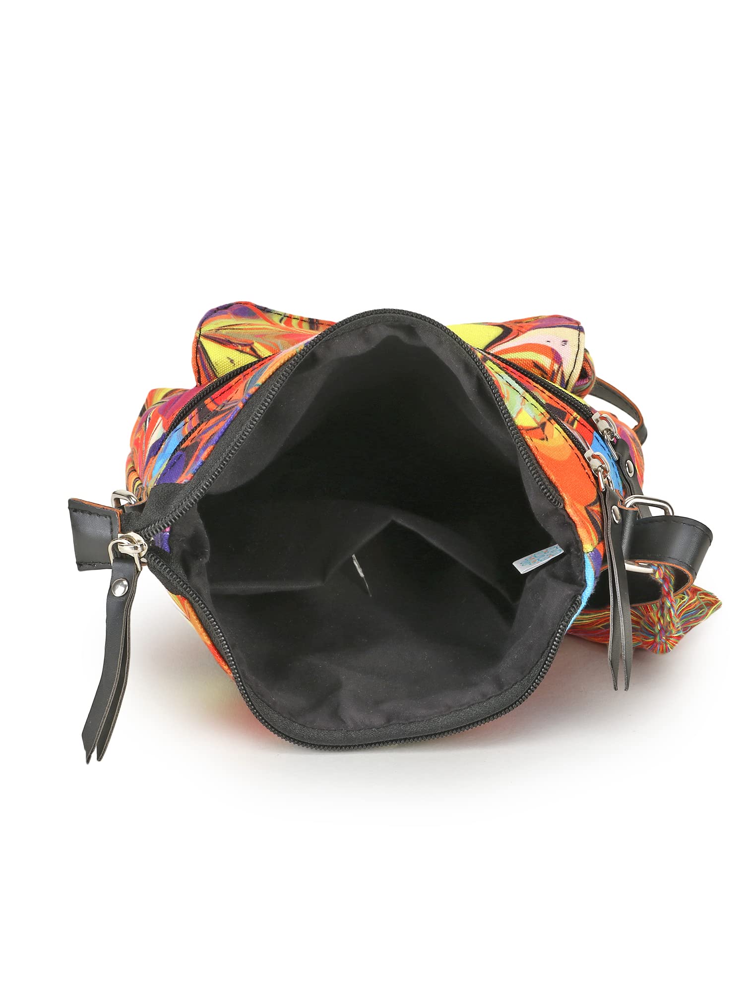 Anekaant Women Rangoli Multi & Black Polycotton Floral Digital Print Sling Bag 3