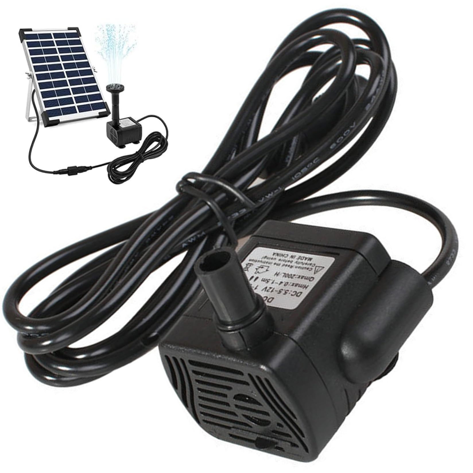 Solar Water Pumps, DC 5.5V-12V 3W Mini Solar Fountain Pumps, 300L/H Quiet Waterproof Water Feature, 4.9ft Spraying Distance for Aquarium, No Panel.