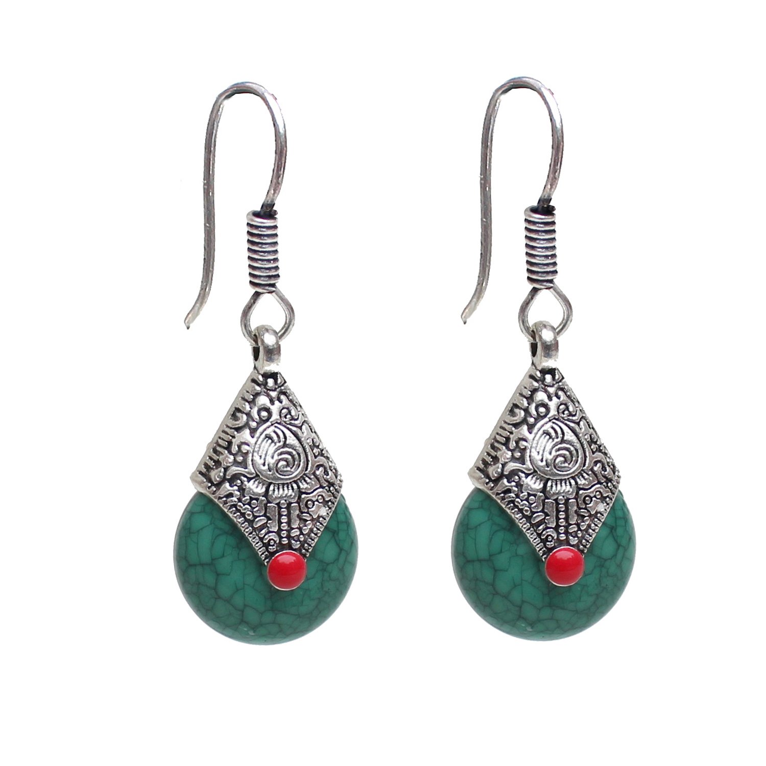 Lucky Jewellery Oxidised Black Metal Fashion Handmade Oxidized Silver Green Stone Lightweight Hook Earrings for Girls (60-AEO-J342-G-S) (B0752BGGWR) Amazon Price History, Amazon Price Tracker