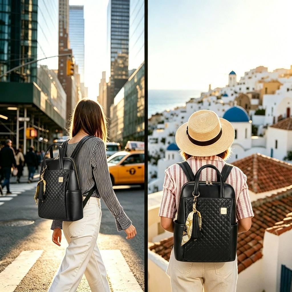 Kamlui Laptop Backpack for Women Slim Travel - Laptop Bag Computer Case Fit up to 15.6-inch Notebook Lightweight Medium Size Purse for Work Bookbag Business Fashion Stylish PU Leather Black image 2