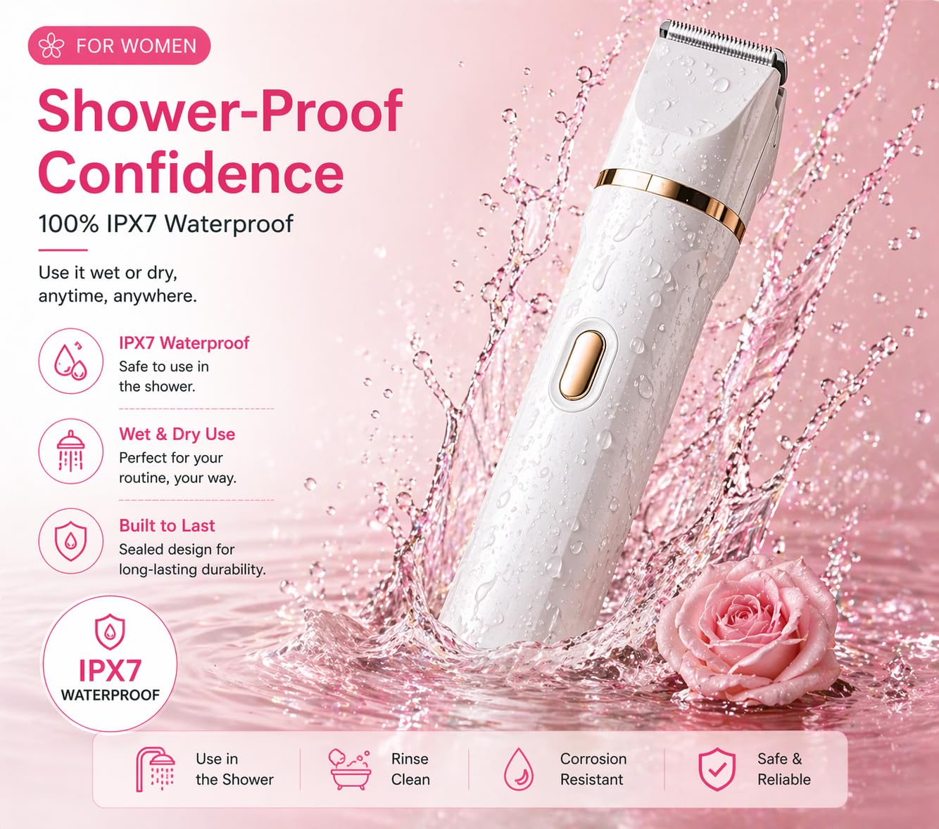 Rasoio elettrico 5 in 1 per bikini, da donna, ricaricabile, impermeabile, per corpo e viso, rasoio indolore per peli pubici con testine intercambiabili, trimmer per naso e viso, ricarica USB, uso