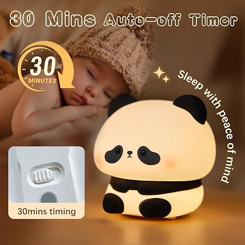 Miniatura 2 de Linda luz nocturna de panda, lámpara LED de noche de animales, de silicona de grado alimenticio, 3 niveles regulables, luz nocturna para lactancia
