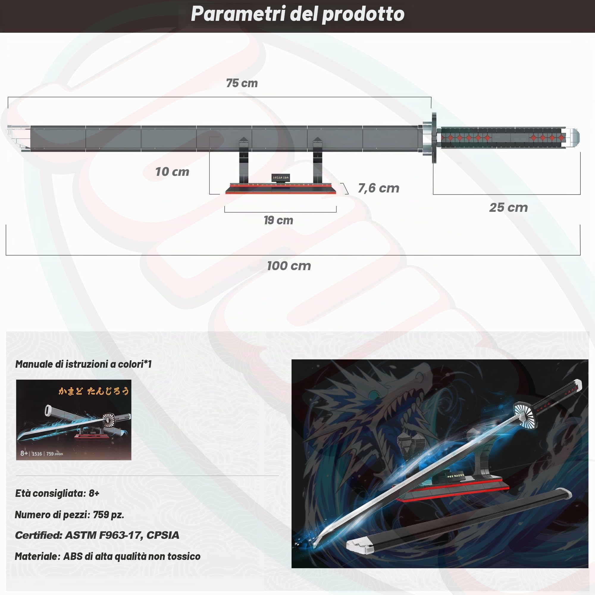 Jorumo Spade per demoni compatibili con Lego, 40 pollici Kamado Tanjiro Spada con fodero e supporto, giocattolo da costruzione, giocattolo da costruzione, giocattolo per l'età 8-13