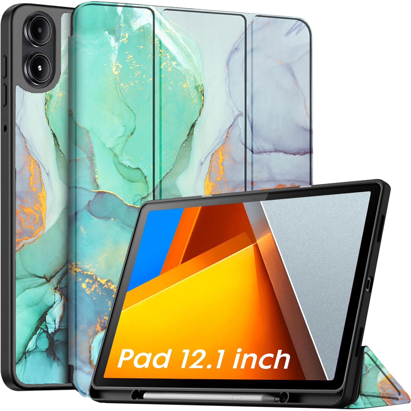 Robustrion Cover for Poco Pad 12.1 Cover Case, Flip Cover with Pencil Holder for Poco Pad 5G Tablet 12.1 inch [ Auto Sleep Wake Support] - Marble Green (B0D9XZL5ZQ) Amazon Price History, Amazon Price Tracker