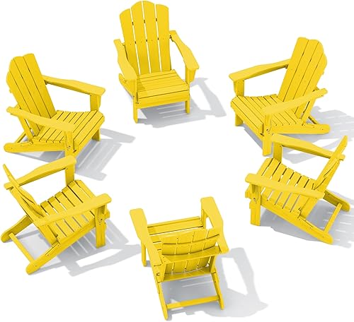 Vista 45 de KINGYES - Silla Adirondack plegable, sillas de patio de polietileno de alta densidad para todo tipo de clima, silla de césped con textura de madera