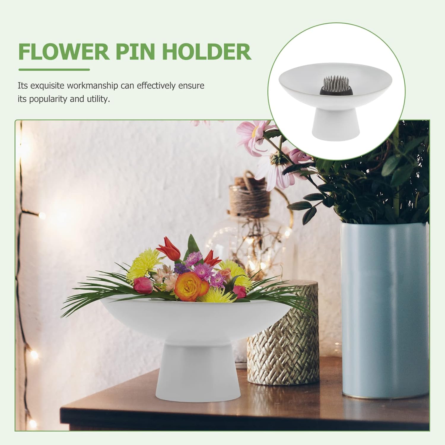 Flower Fixed Frog 1 Set Kenzan Ikebana Round Flower Footed Bowl Flower Pot Flower Arranging Spiky for Flower Arrangements Pin Needle Holder Flower Arrangement Pin, White
